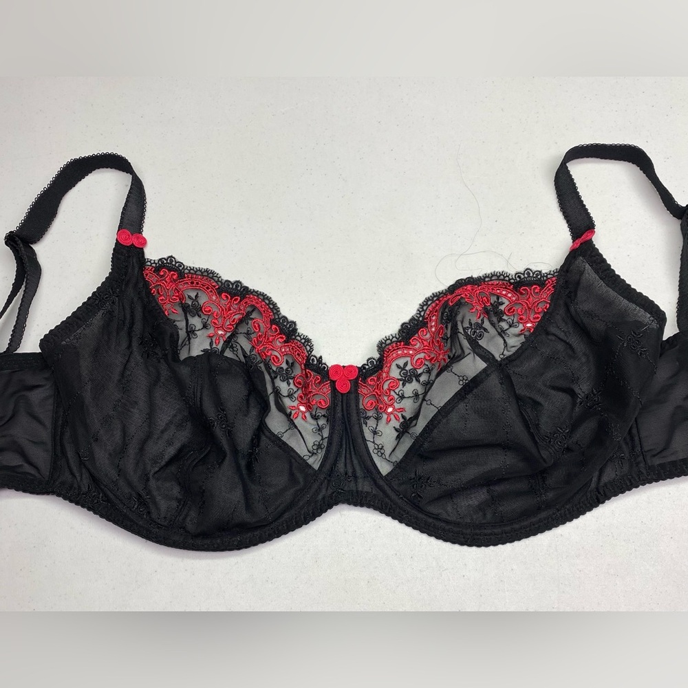 NWOT Curvy Kate BLK/RED Unlined Underwire, 32L US/ 32HH UK *P1098
